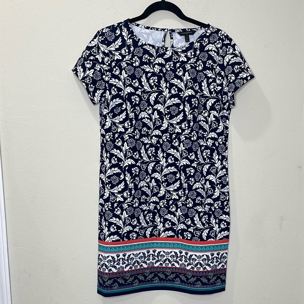 Banana Republic Navy Blue White Floral Border Hem Shift Dress Size 6 Lovely